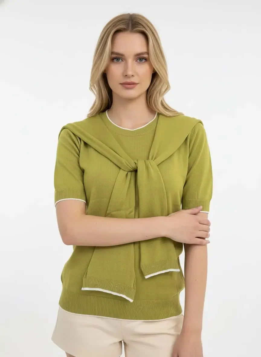 Kadın Bisiklet Yaka Atkılı Viskon Triko Kazak 12474.Vrt