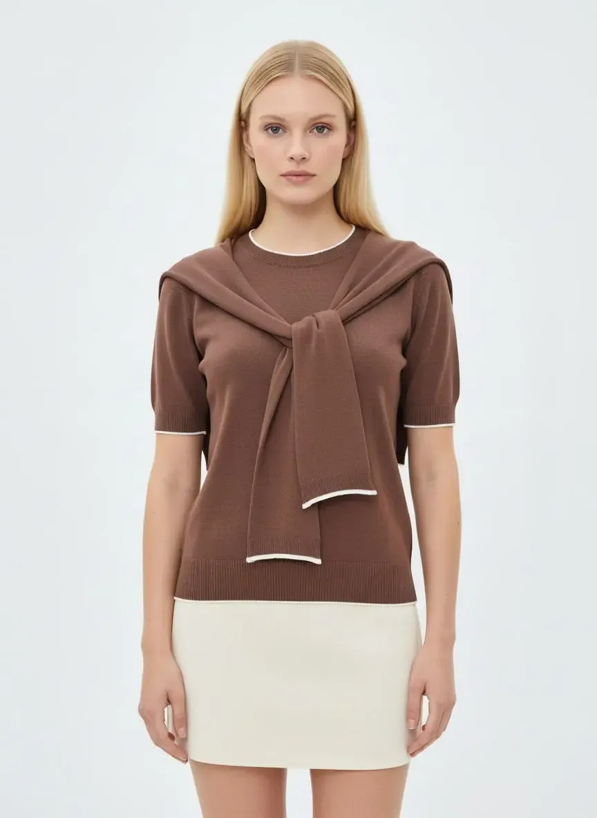 Kadın Bisiklet Yaka Atkılı Viskon Triko Kazak 12474.Vrt