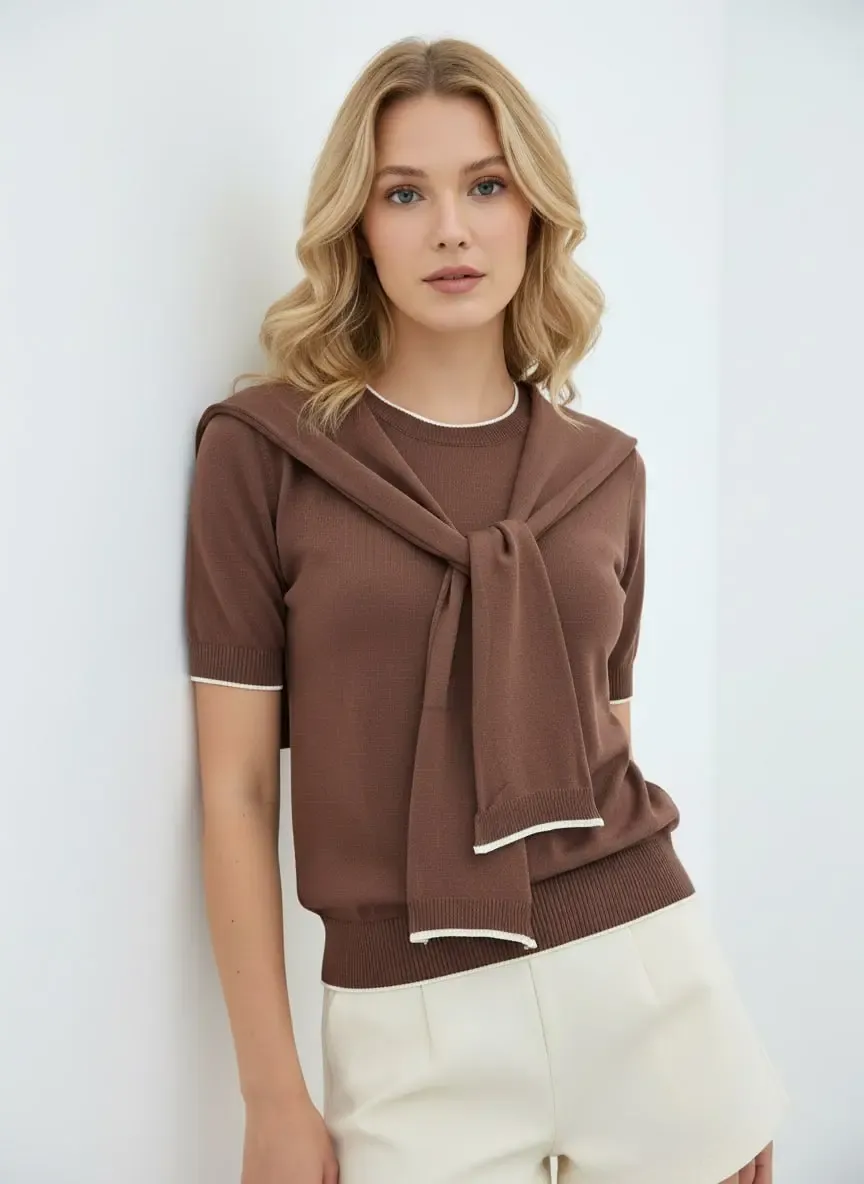 Kadın Bisiklet Yaka Atkılı Viskon Triko Kazak 12474.Vrt