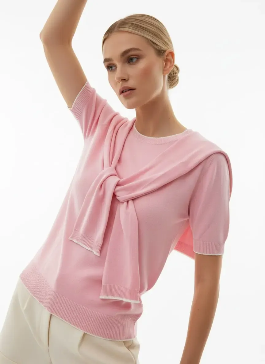 Kadın Bisiklet Yaka Atkılı Viskon Triko Kazak 12474.Vrt