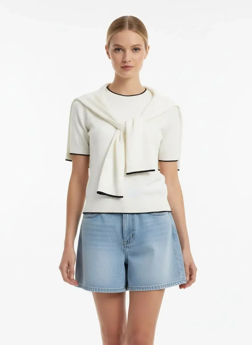 Kadın Bisiklet Yaka Atkılı Viskon Triko Kazak 12474.Vrt