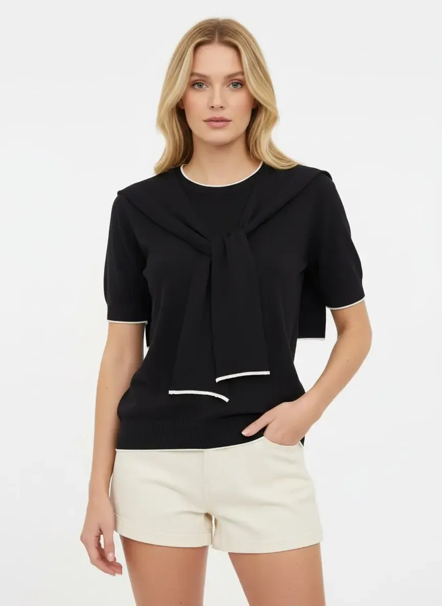 Kadın Bisiklet Yaka Atkılı Viskon Triko Kazak 12474.Vrt