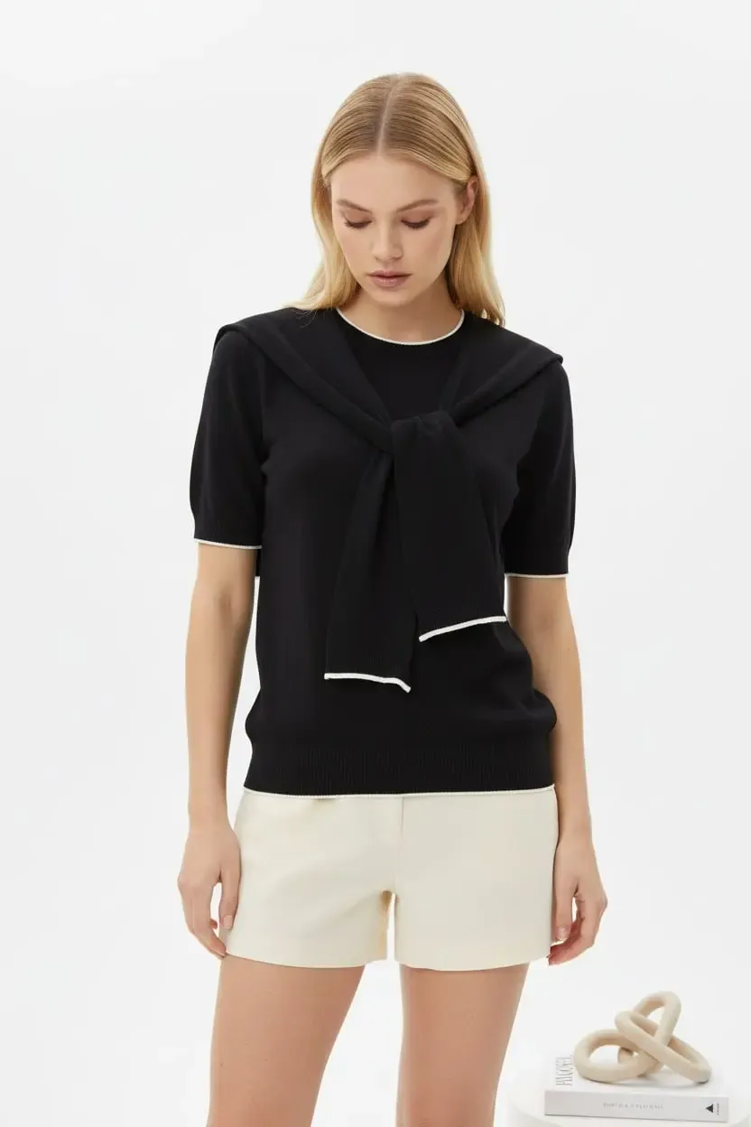 Kadın Bisiklet Yaka Atkılı Viskon Triko Kazak 12474.Vrt