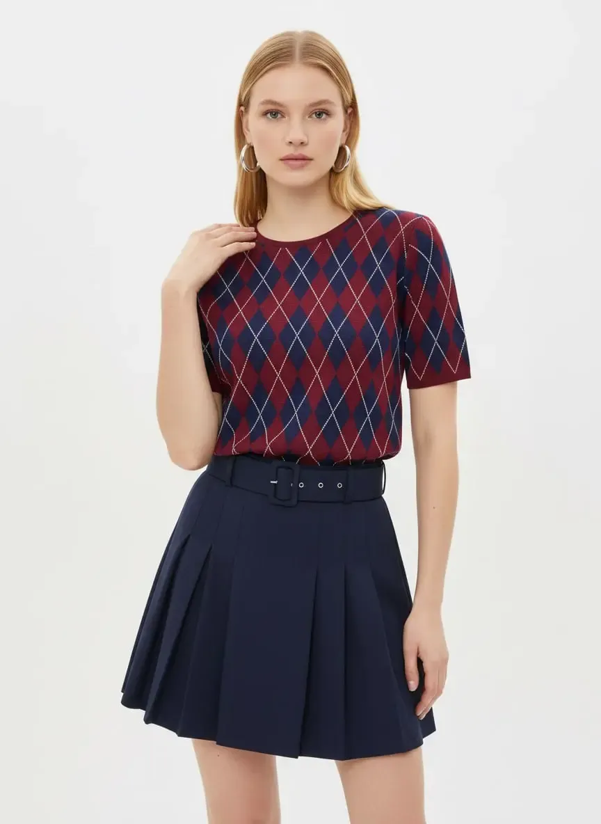 Kadın Bisiklet Yaka Baklava Desen Triko Kazak 12419.Vrt