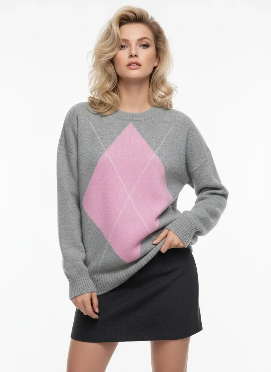 Kadın Bisiklet Yaka Baklava Desenli Triko Kazak 8709