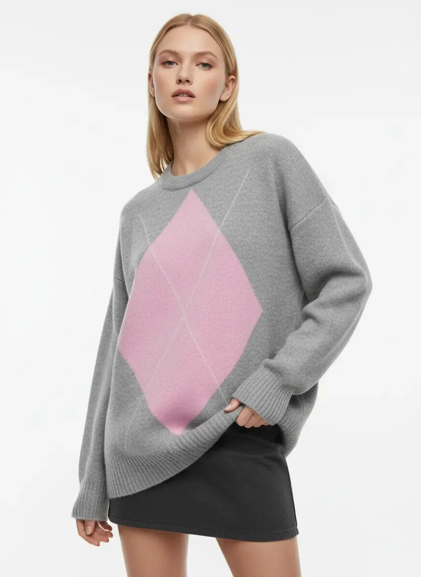 Kadın Bisiklet Yaka Baklava Desenli Triko Kazak 8709