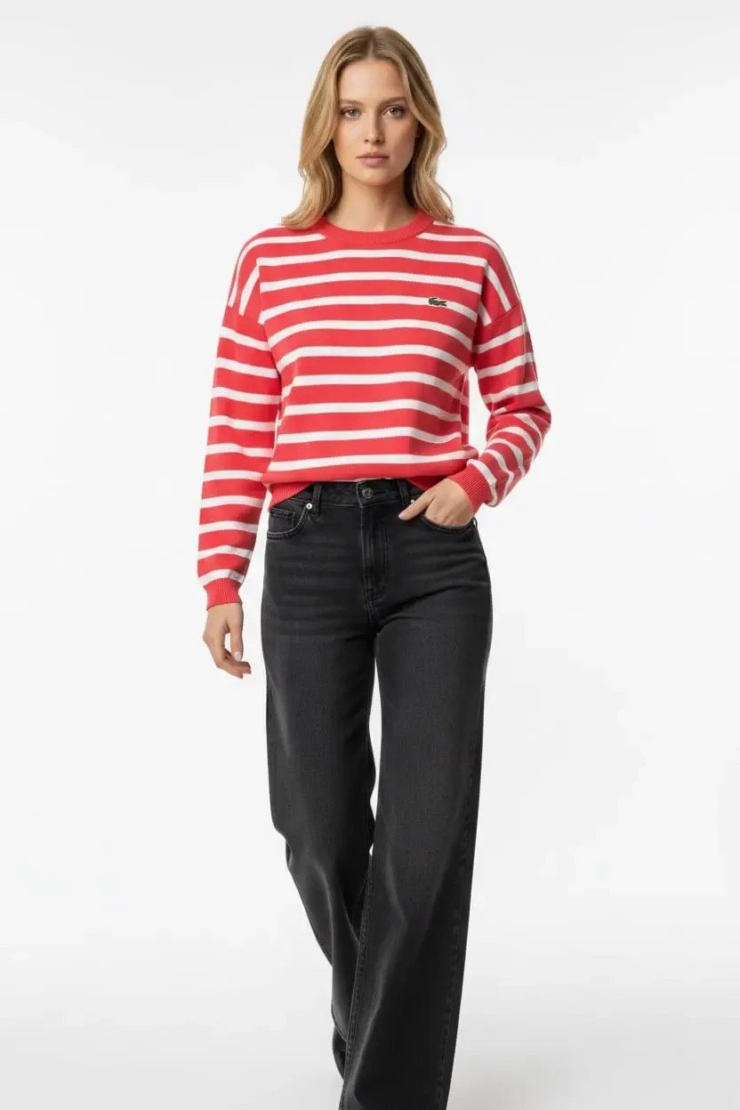 Kadın Bisiklet Yaka Çizgili %100 Cotton Triko Kazak 10273.Ctn