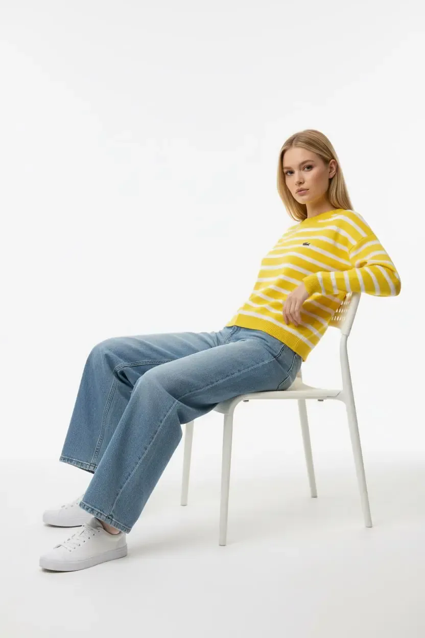 Kadın Bisiklet Yaka Çizgili %100 Cotton Triko Kazak 10273.Ctn