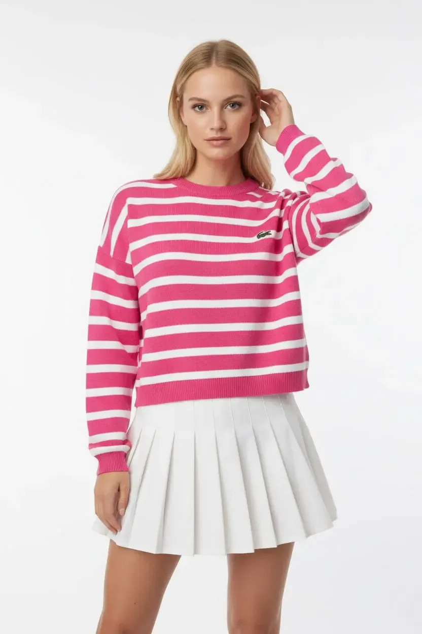 Kadın Bisiklet Yaka Çizgili %100 Cotton Triko Kazak 10273.Ctn