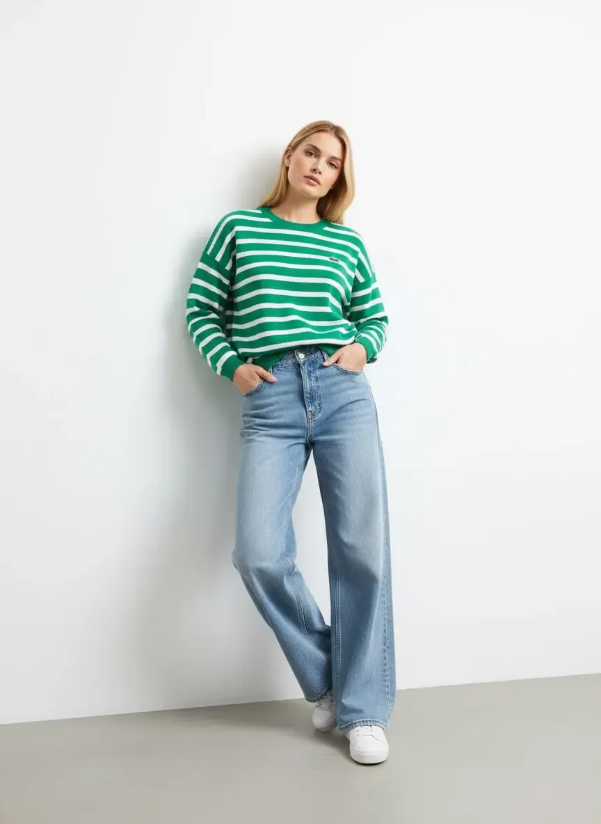 Kadın Bisiklet Yaka Çizgili %100 Cotton Triko Kazak 10273.Ctn