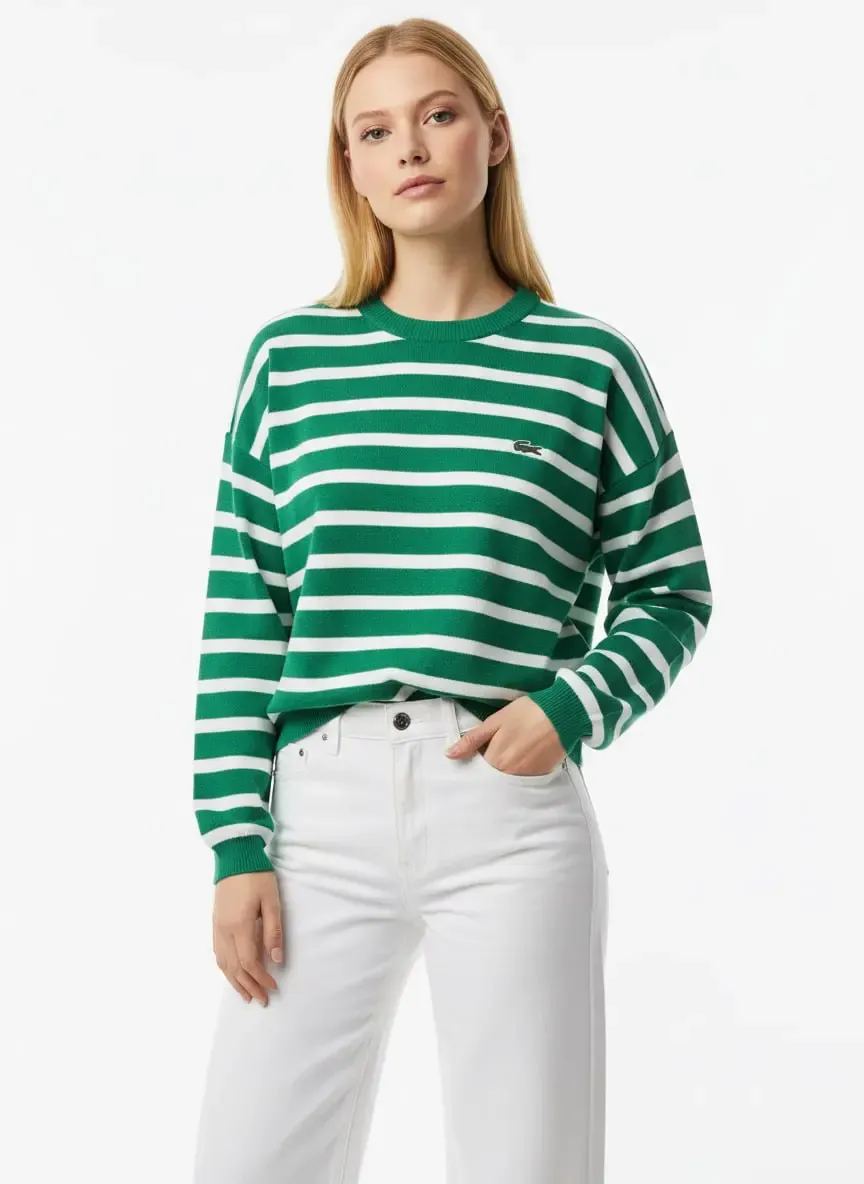 Kadın Bisiklet Yaka Çizgili %100 Cotton Triko Kazak 10273.Ctn