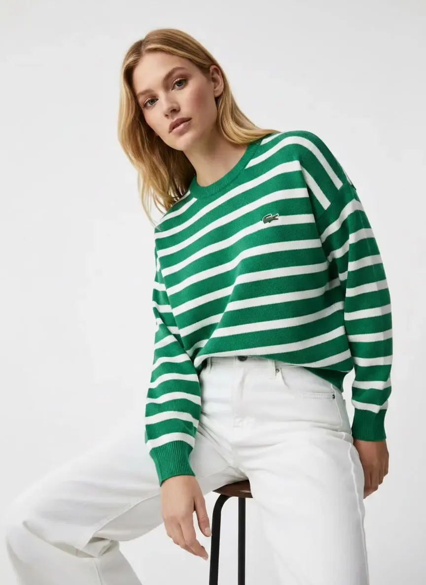 Kadın Bisiklet Yaka Çizgili %100 Cotton Triko Kazak 10273.Ctn