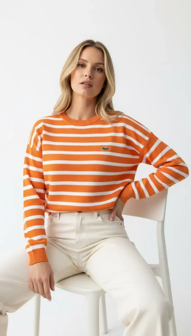 Kadın Bisiklet Yaka Çizgili %100 Cotton Triko Kazak 10273.Ctn