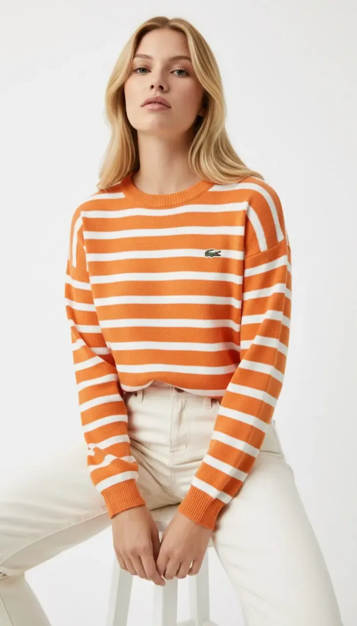 Kadın Bisiklet Yaka Çizgili %100 Cotton Triko Kazak 10273.Ctn