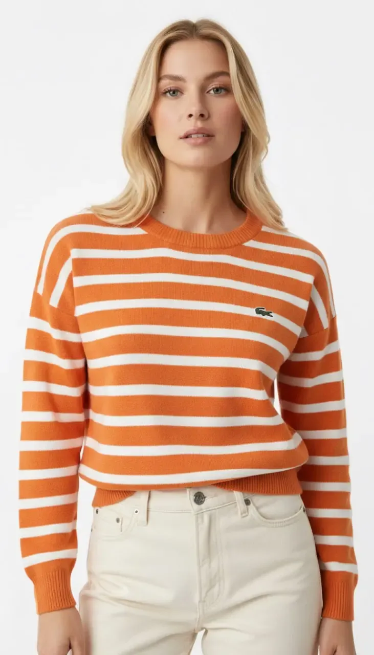 Kadın Bisiklet Yaka Çizgili %100 Cotton Triko Kazak 10273.Ctn