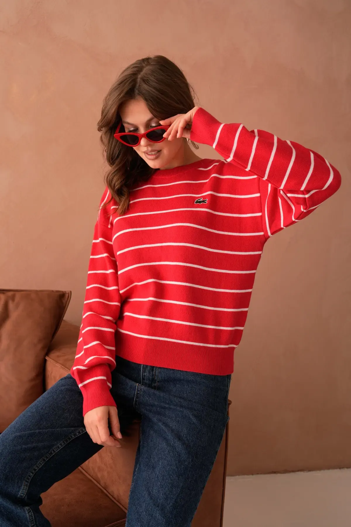 Kadın Bisiklet Yaka Çizgili Premium İplik Triko Kazak 10268.Crs