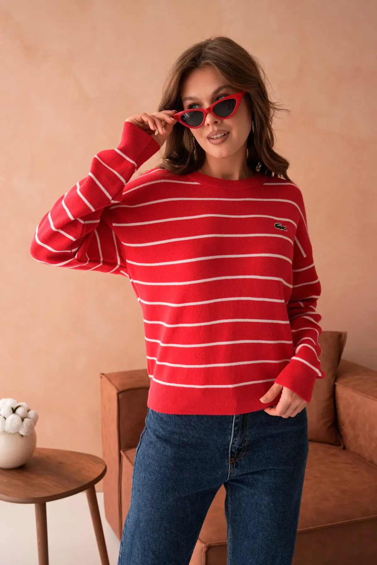 Kadın Bisiklet Yaka Çizgili Premium İplik Triko Kazak 10268.Crs