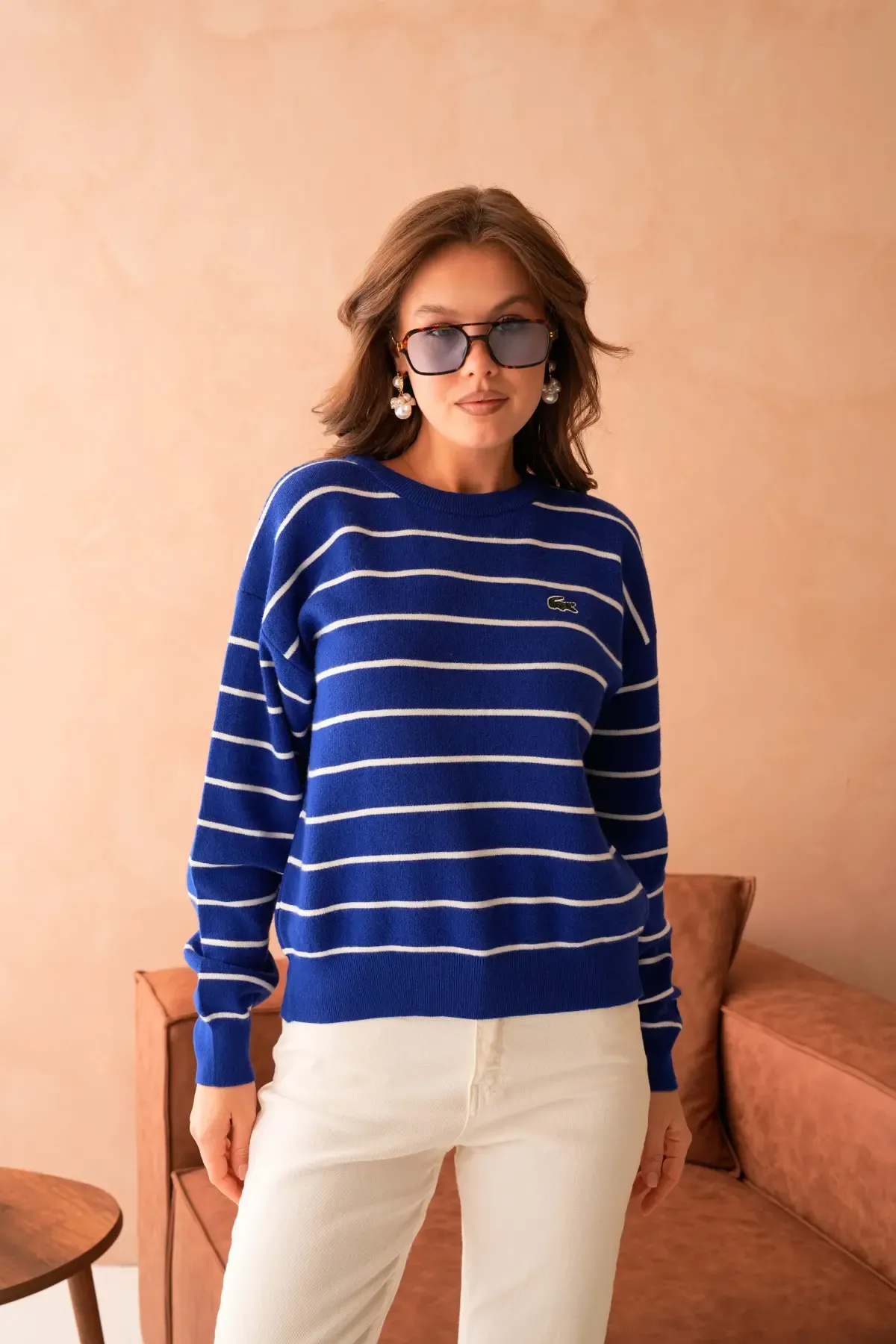 Kadın Bisiklet Yaka Çizgili Premium İplik Triko Kazak 10268.Crs