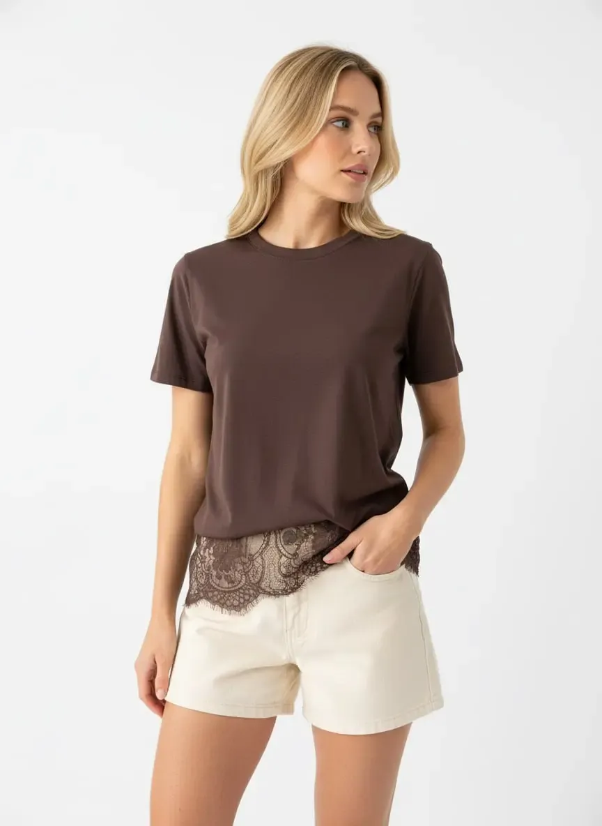 Kadın Bisiklet Yaka Dantel Detay Viskon Penye Bluz 13008