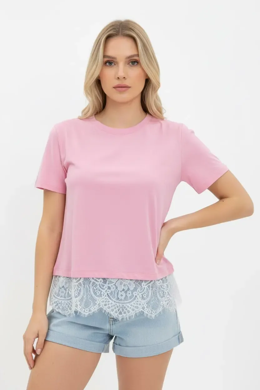 Kadın Bisiklet Yaka Dantel Detay Viskon Penye Bluz 13008