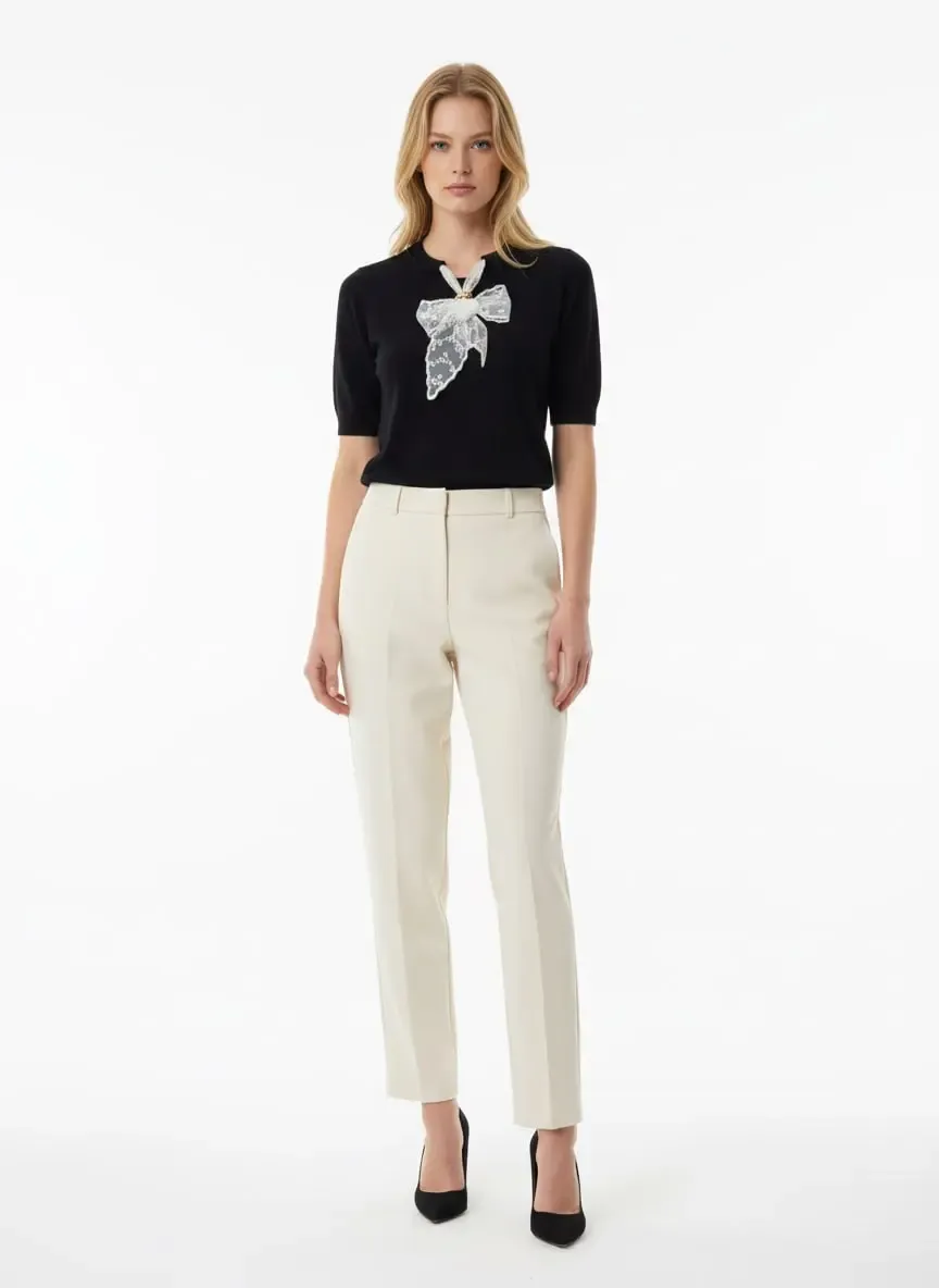 Kadın Bisiklet Yaka Dantel Fular Detay Triko Kazak 12424