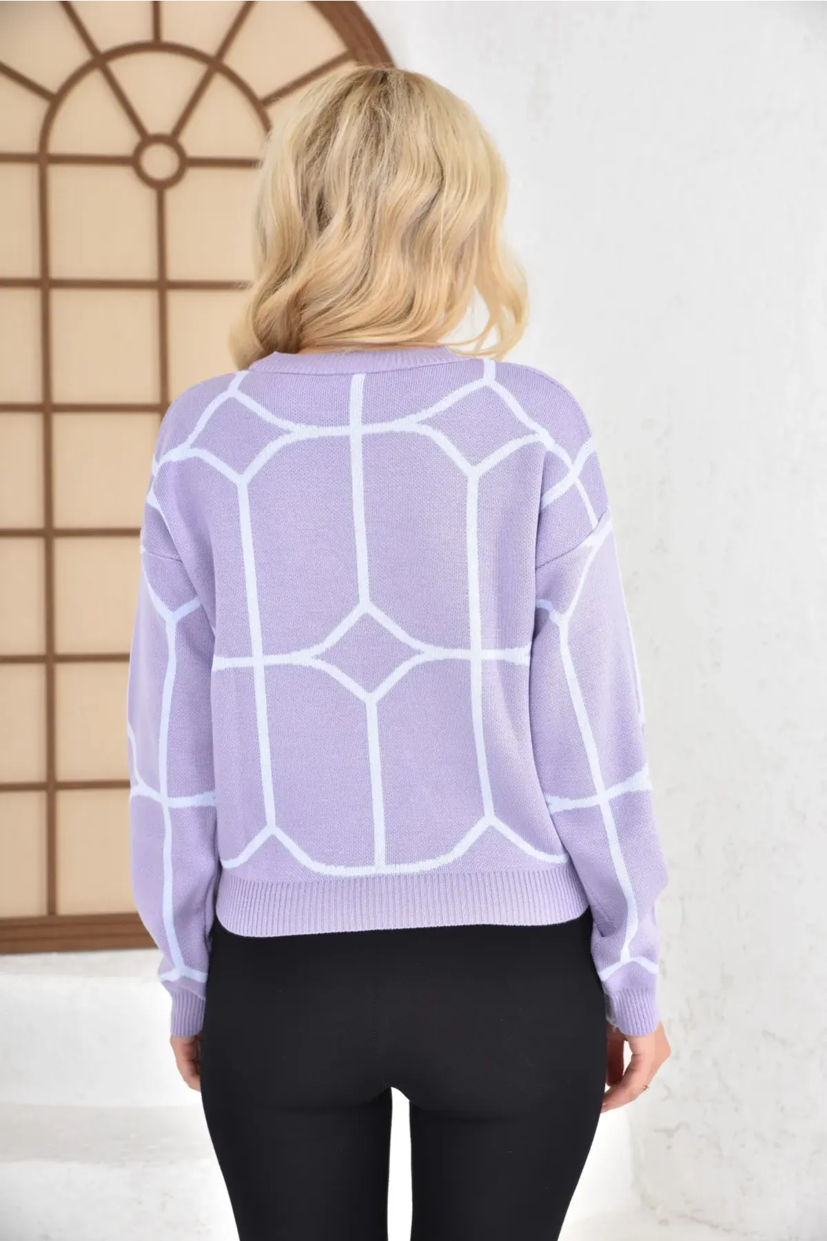 Kadın Bisiklet Yaka Desenli Triko Kazak