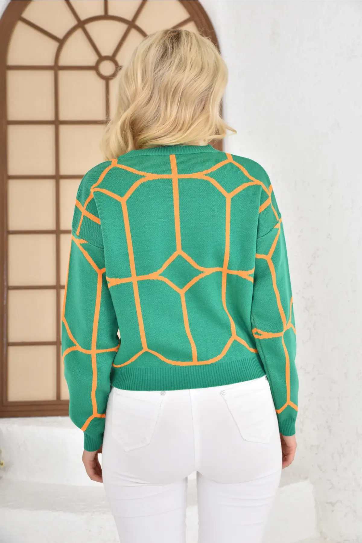 Kadın Bisiklet Yaka Desenli Triko Kazak