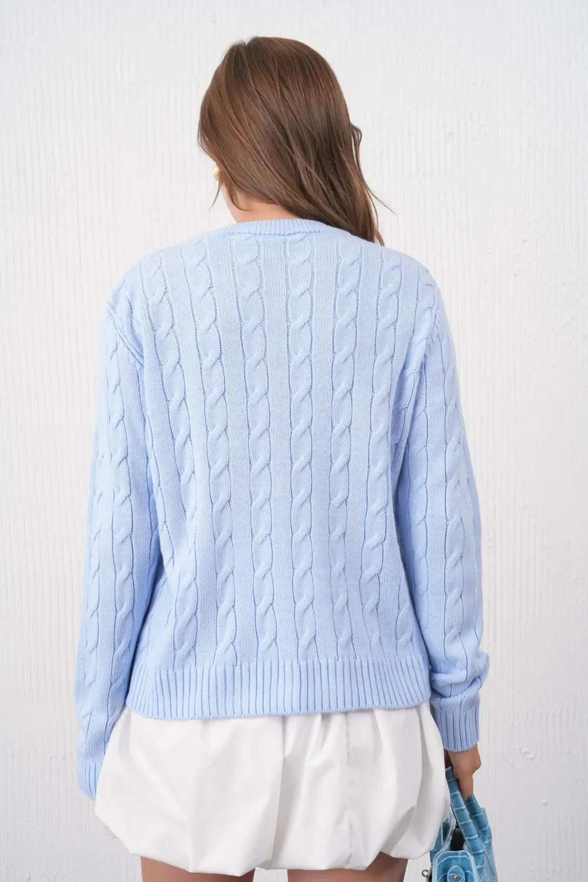 Kadın Bisiklet Yaka Düğme Kapama Saç Örgü Triko Ceket 8618