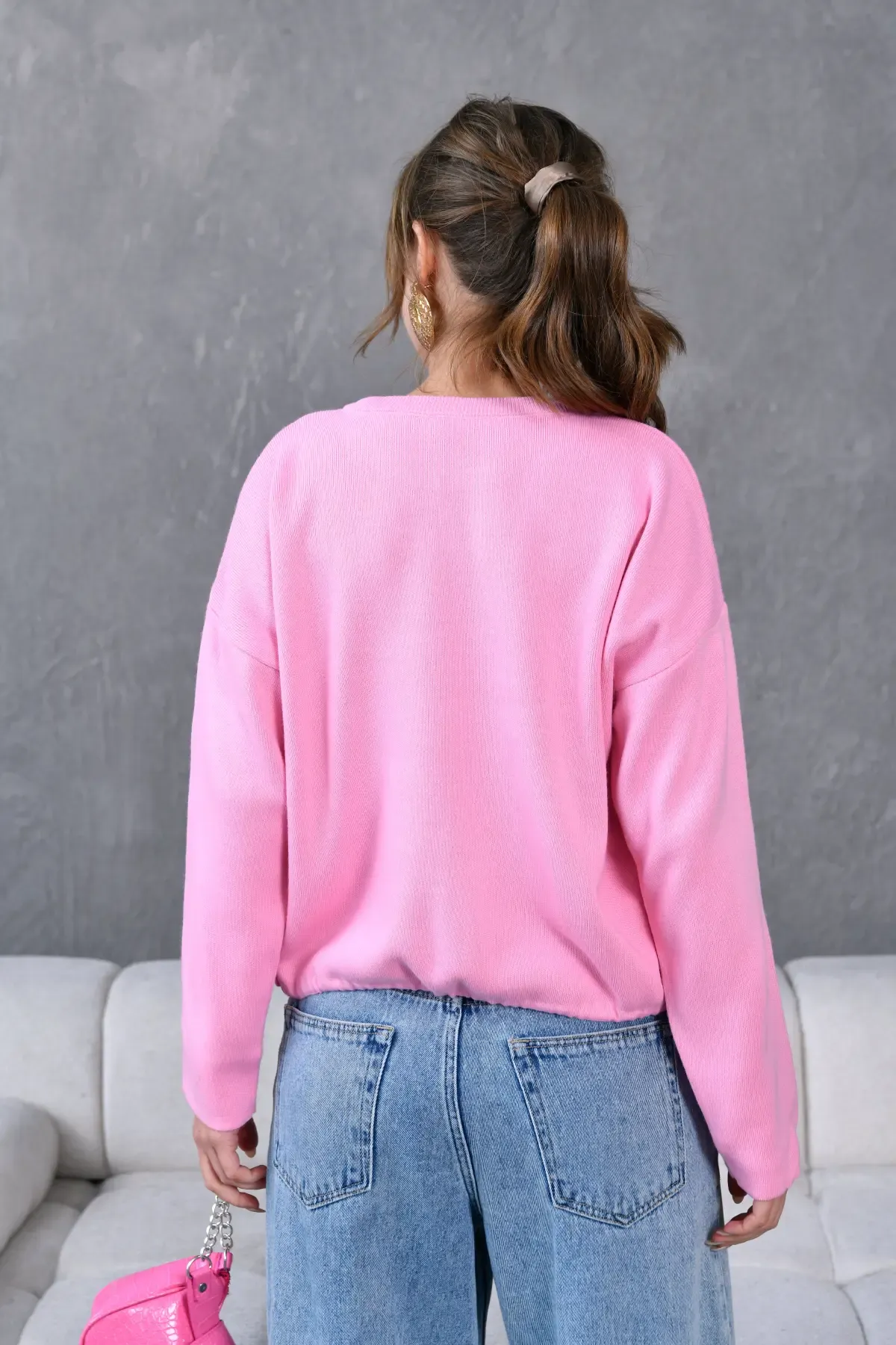 Kadın Bisiklet Yaka Eteği Bağcıklı Triko Kazak 10903