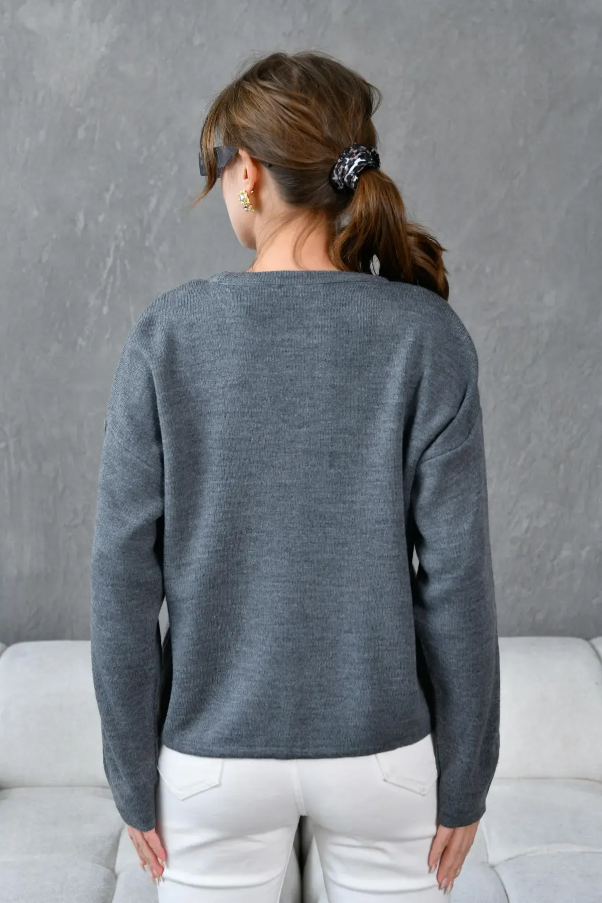 Kadın Bisiklet Yaka Eteği Bağcıklı Triko Kazak 10903