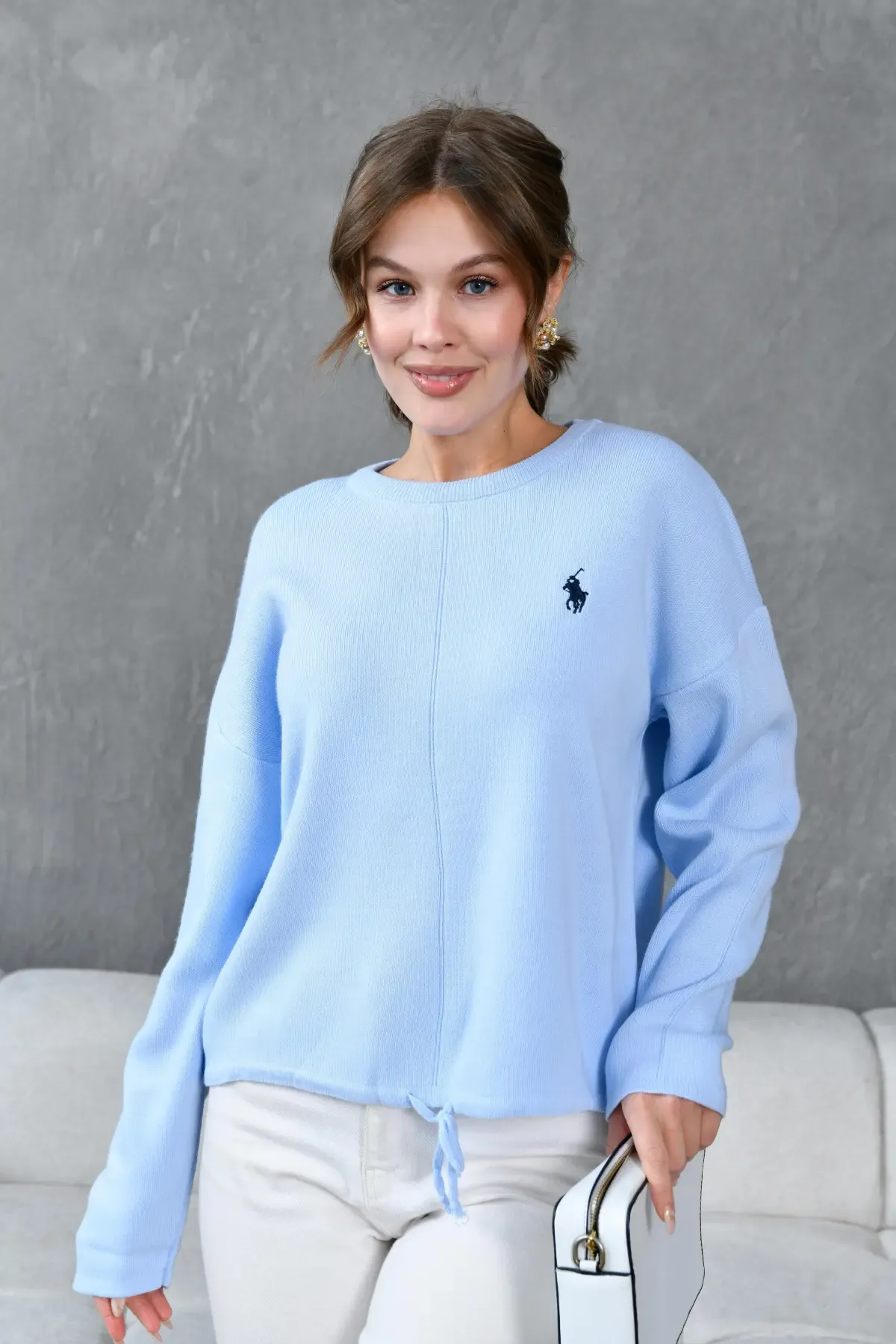 Kadın Bisiklet Yaka Eteği Bağcıklı Triko Kazak 10903