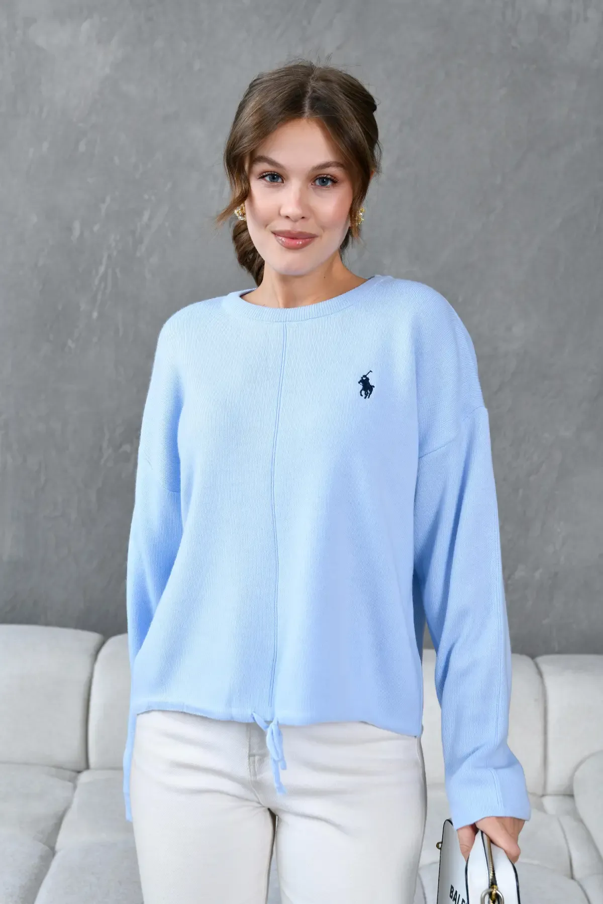 Kadın Bisiklet Yaka Eteği Bağcıklı Triko Kazak 10903