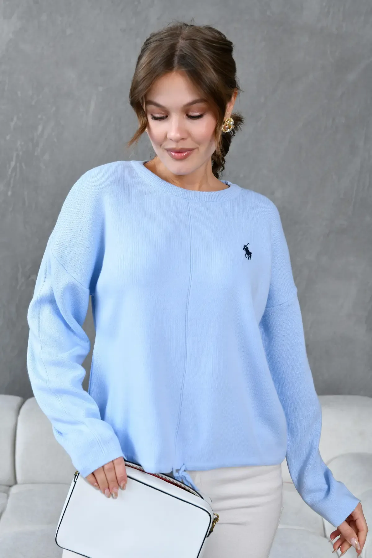 Kadın Bisiklet Yaka Eteği Bağcıklı Triko Kazak 10903