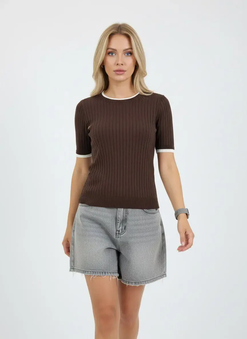 Kadın Bisiklet Yaka Garnili Kaşkorse Triko Kazak 12415