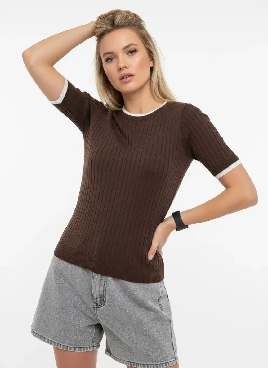 Kadın Bisiklet Yaka Garnili Kaşkorse Triko Kazak 12415