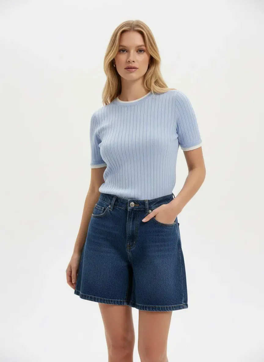 Kadın Bisiklet Yaka Garnili Kaşkorse Triko Kazak 12415