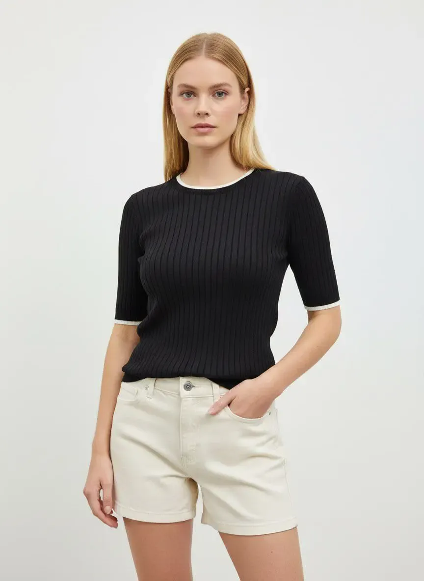 Kadın Bisiklet Yaka Garnili Kaşkorse Triko Kazak 12415