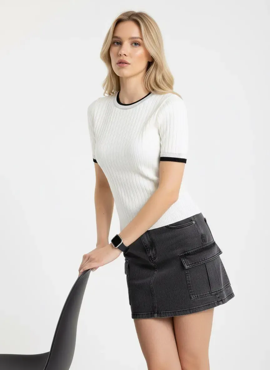 Kadın Bisiklet Yaka Garnili Kaşkorse Triko Kazak 12415