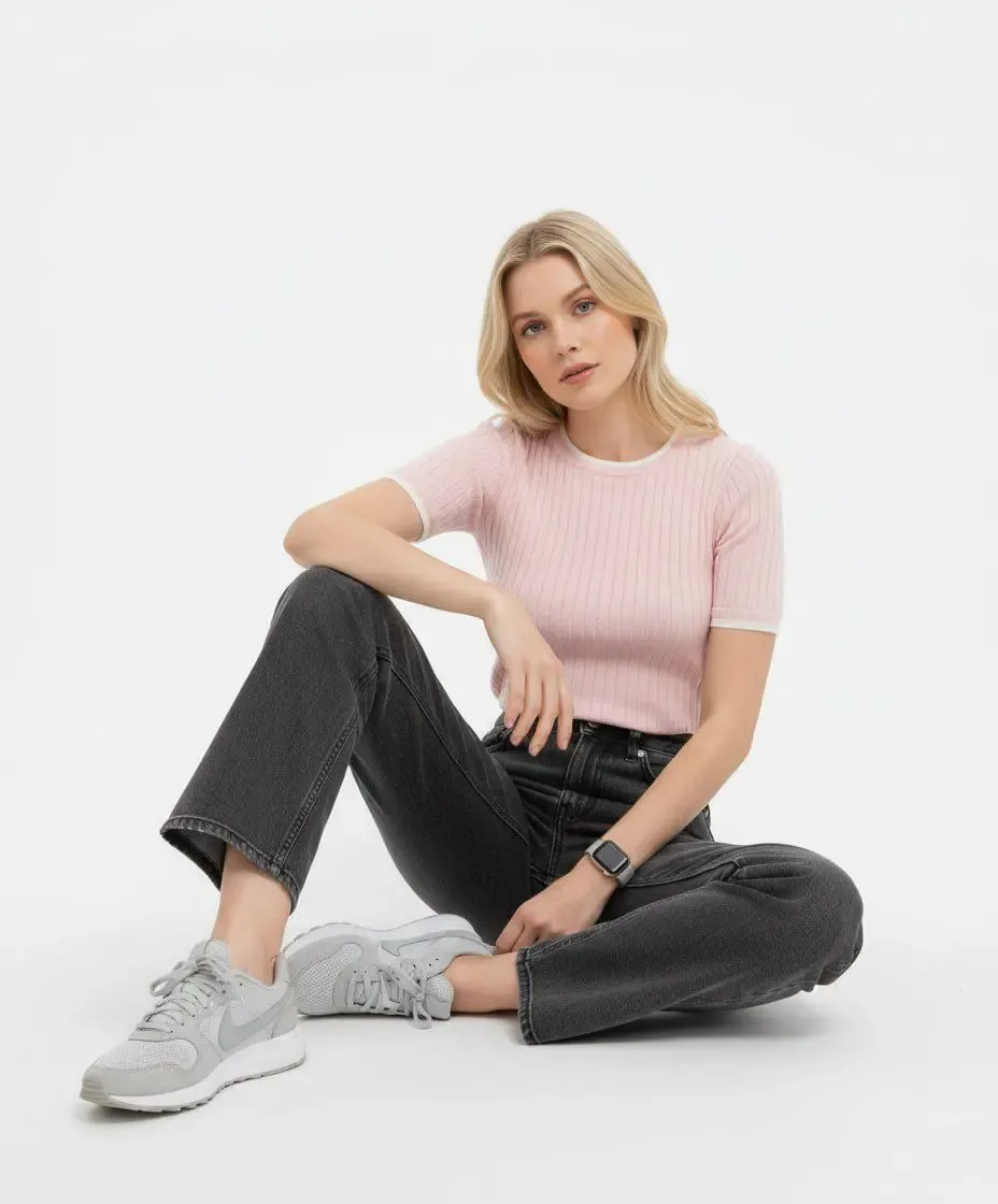 Kadın Bisiklet Yaka Garnili Kaşkorse Triko Kazak 12415