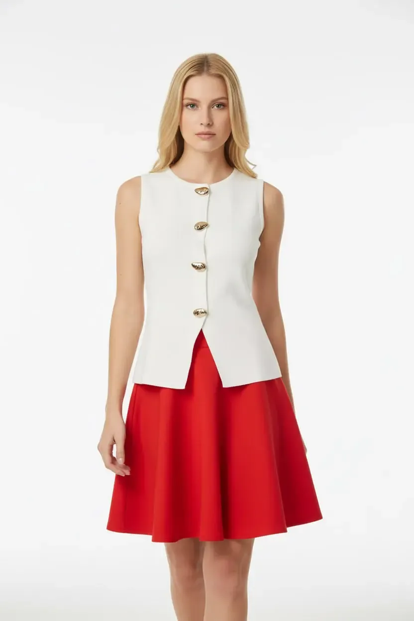 Kadın Bisiklet Yaka Gold Düğme Detay Yeni Sezon Premium İplik Triko Yelek 12422