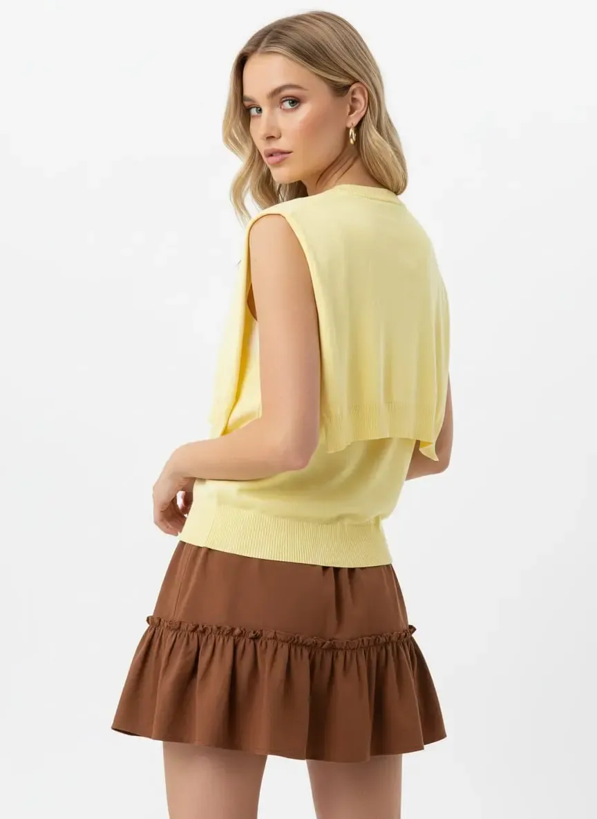 Kadın Bisiklet Yaka Kolsuz Atkılı Viskon Triko Kazak 12473.Vrt