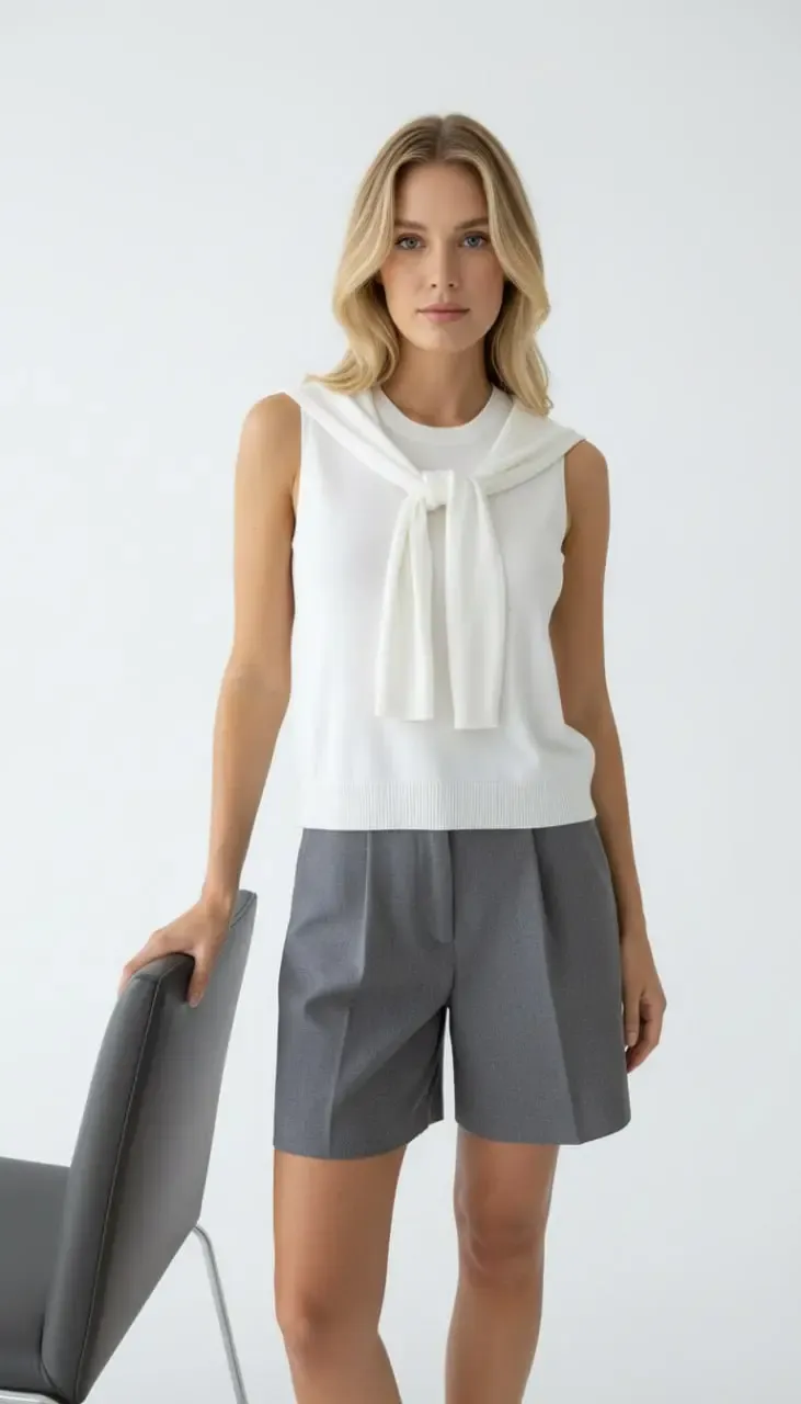 Kadın Bisiklet Yaka Kolsuz Atkılı Viskon Triko Kazak 12473.Vrt