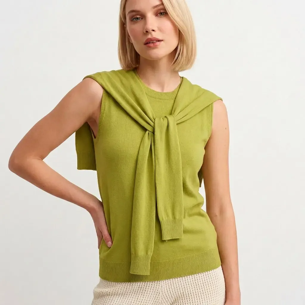 Kadın Bisiklet Yaka Kolsuz Atkılı Viskon Triko Kazak 12473.Vrt