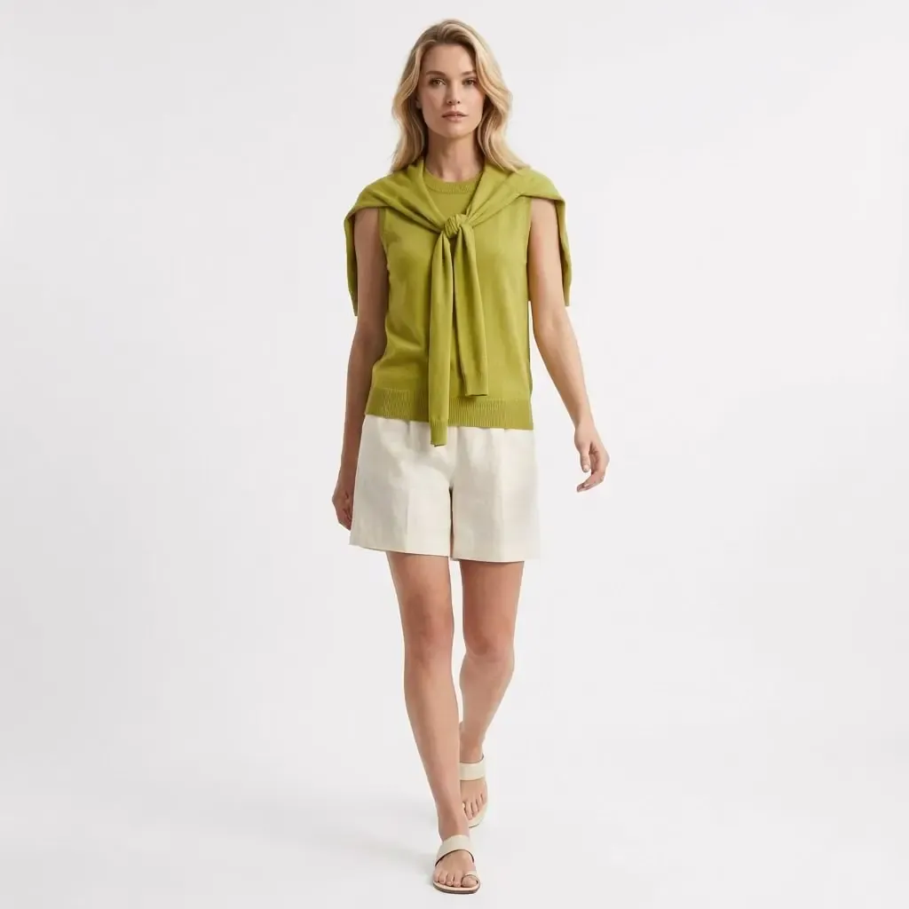 Kadın Bisiklet Yaka Kolsuz Atkılı Viskon Triko Kazak 12473.Vrt