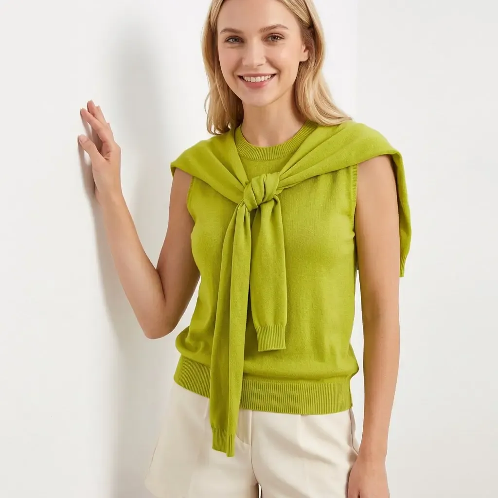 Kadın Bisiklet Yaka Kolsuz Atkılı Viskon Triko Kazak 12473.Vrt