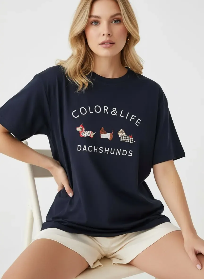 Kadın Bisiklet Yaka Nakış Detay Salaş Penye Bluz 26011