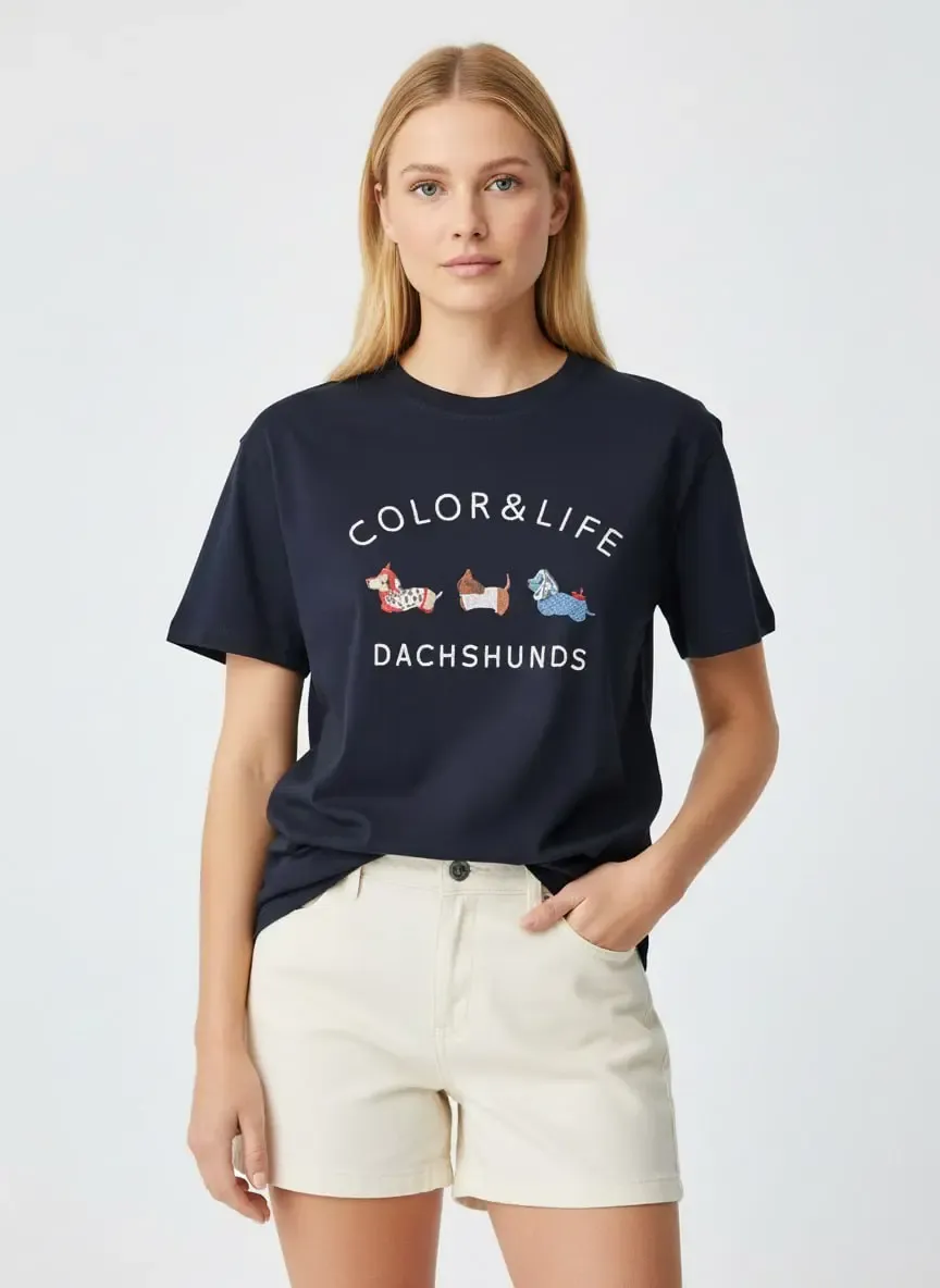 Kadın Bisiklet Yaka Nakış Detay Salaş Penye Bluz 26011