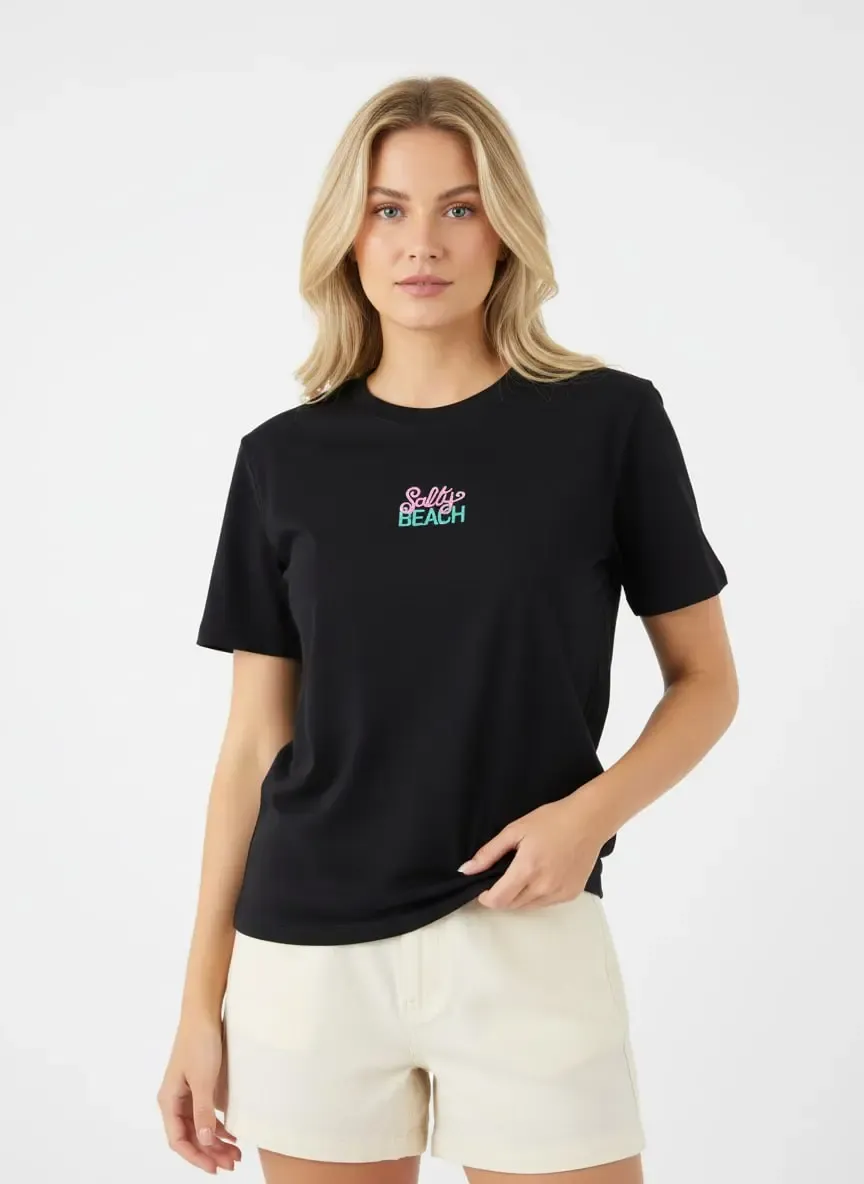 26015 %100 Pamuk Bisiklet Yaka Nakış İşlemeli Penye Bluz