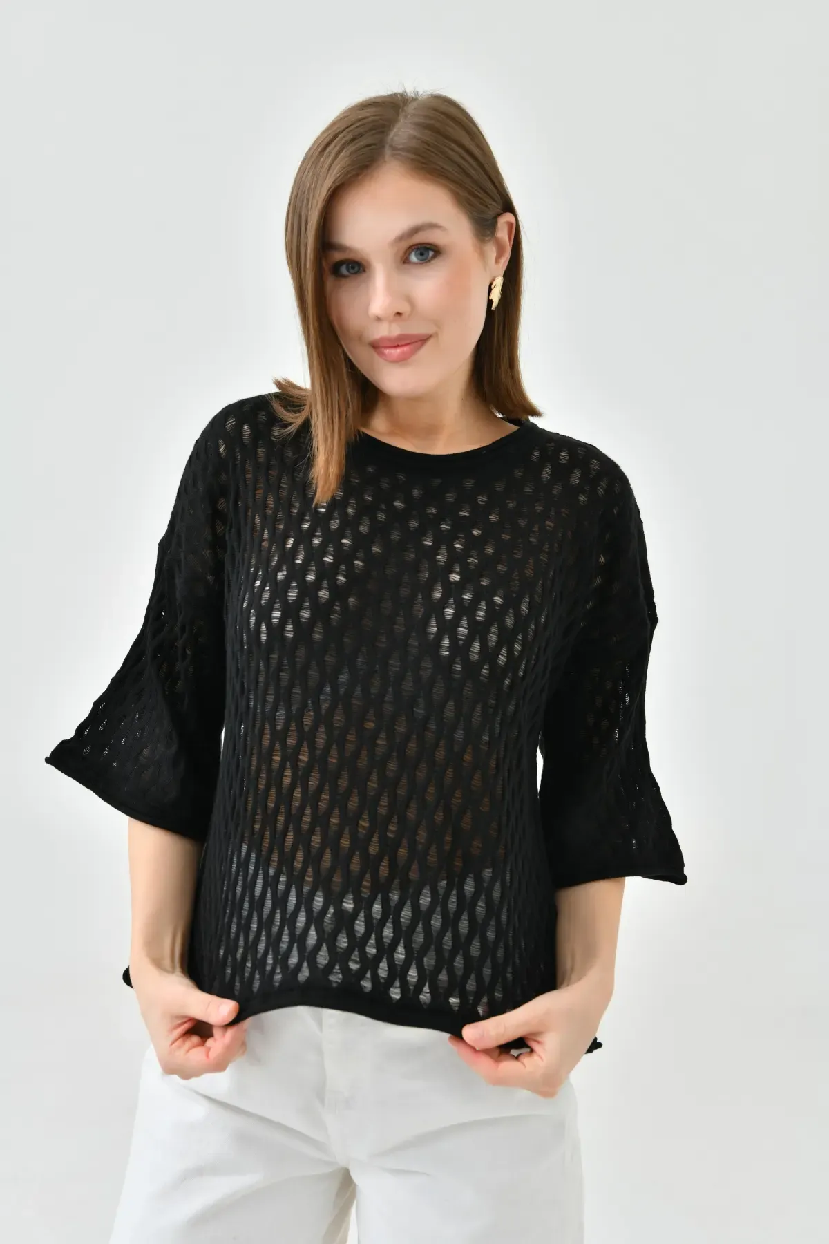 Kadın  Bisiklet Yaka Örgü Detay Triko Kazak 10720