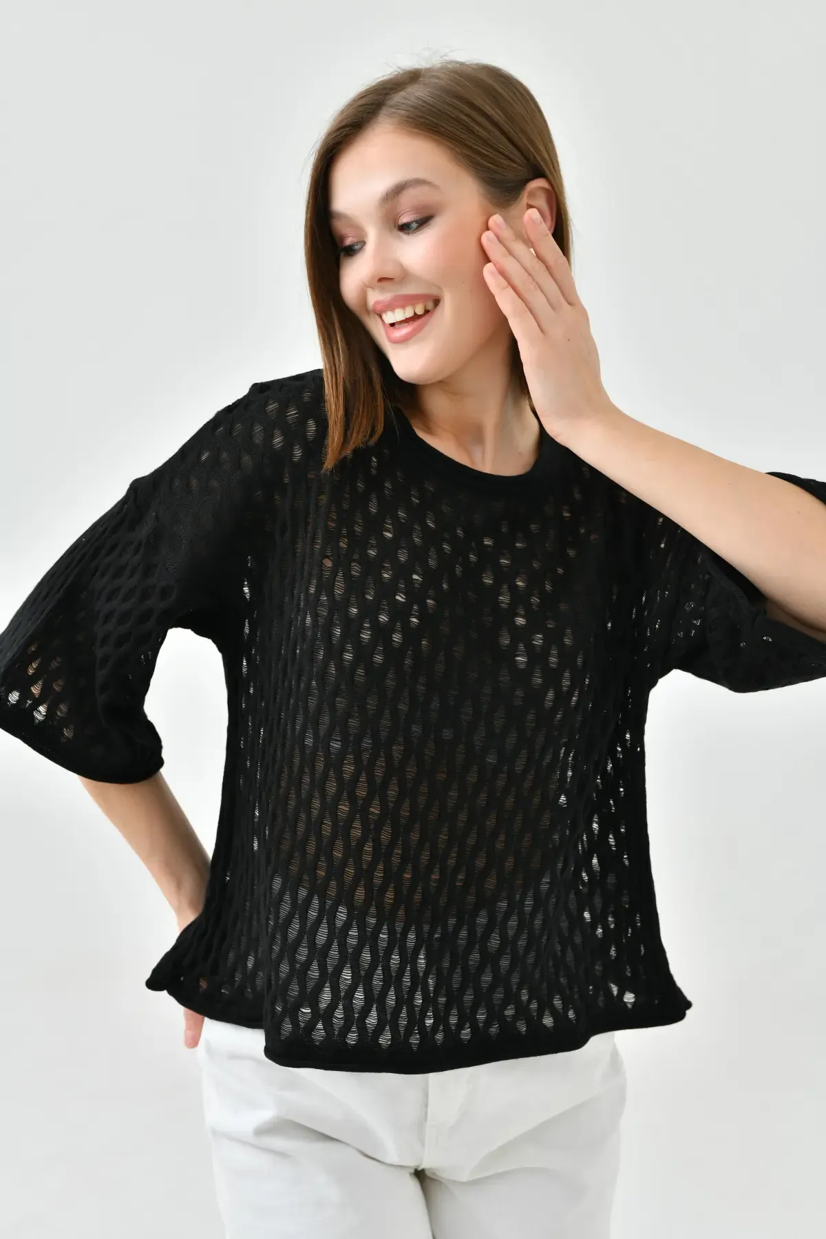 Kadın  Bisiklet Yaka Örgü Detay Triko Kazak 10720